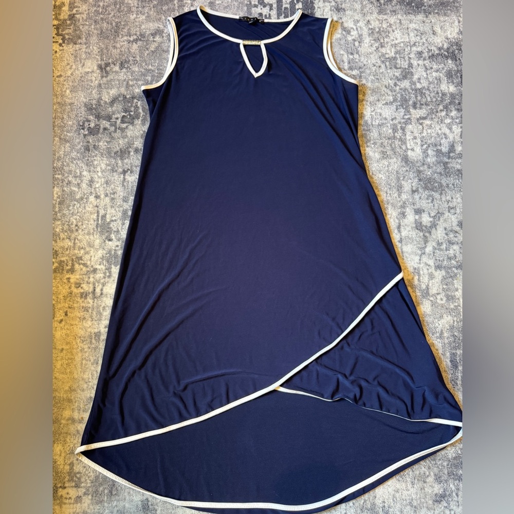 Tiana B. Navy High Low Dress with White Trim